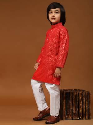 Maroon Printed Cotton Printed Kurta Pajama Set for Boys Ethnic Wear 2
