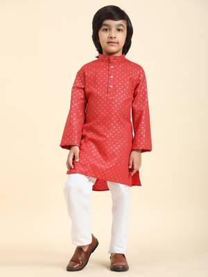 Maroon Printed Cotton Printed Kurta Pajama Set for Boys Ethnic Wear 3