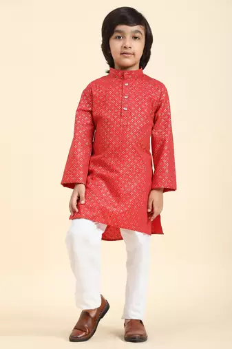 Maroon Printed Cotton Printed Kurta Pajama Set for Boys Ethnic Wear