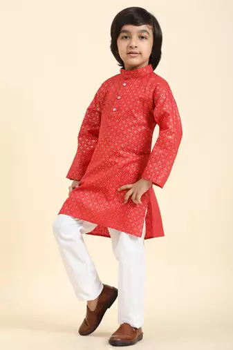 Maroon Printed Cotton Printed Kurta Pajama Set for Boys Ethnic Wear