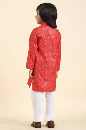 Maroon Printed Cotton Printed Kurta Pajama Set for Boys Ethnic Wear