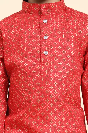 Maroon Printed Cotton Printed Kurta Pajama Set for Boys Ethnic Wear