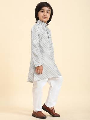Grey Printed Cotton Printed Kurta Pajama Set for Boys Ethnic Wear 3