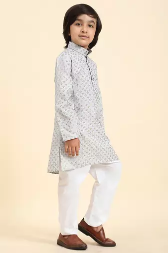 Grey Printed Cotton Printed Kurta Pajama Set for Boys Ethnic Wear