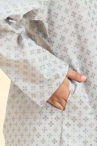 Grey Printed Cotton Printed Kurta Pajama Set for Boys Ethnic Wear
