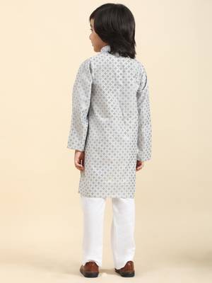 Grey Printed Cotton Printed Kurta Pajama Set for Boys Ethnic Wear 6