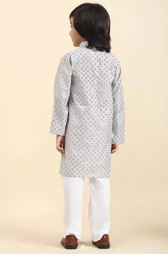 Grey Printed Cotton Printed Kurta Pajama Set for Boys Ethnic Wear