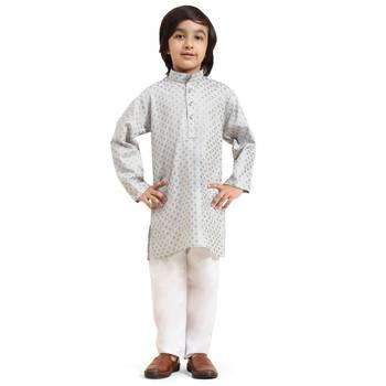 Grey Printed Cotton Printed Kurta Pajama Set for Boys Ethnic Wear 7