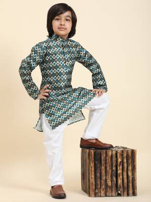 Firozi Jacquard Silk Kurta Pajama Set for Boys Ethnic Wear 2
