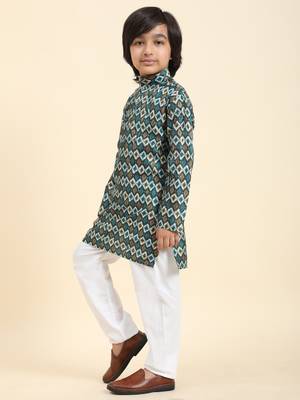 Firozi Jacquard Silk Kurta Pajama Set for Boys Ethnic Wear 3