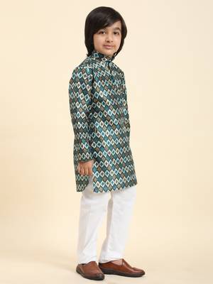 Firozi Jacquard Silk Kurta Pajama Set for Boys Ethnic Wear 4