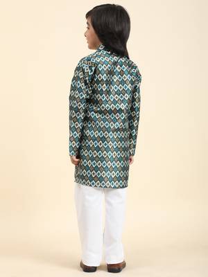 Firozi Jacquard Silk Kurta Pajama Set for Boys Ethnic Wear 6