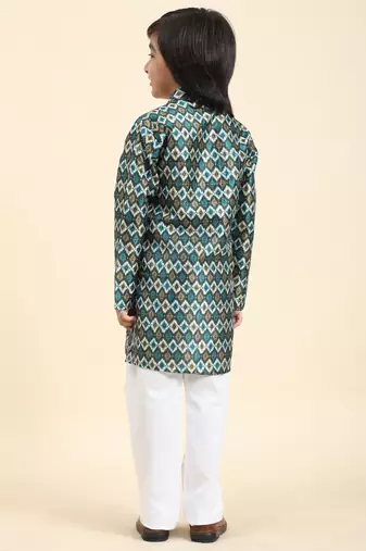 Firozi Jacquard Silk Kurta Pajama Set for Boys Ethnic Wear