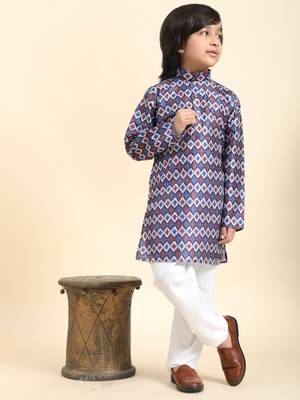 Blue Jacquard Silk Kurta Pajama Set for Boys Ethnic Wear 1