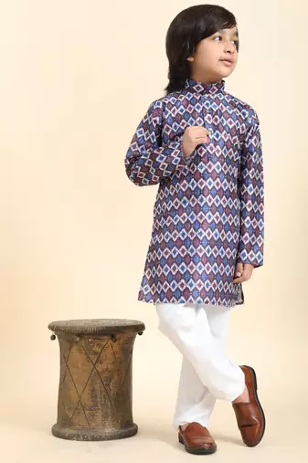 Blue Jacquard Silk Kurta Pajama Set for Boys Ethnic Wear
