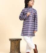 Blue Jacquard Silk Kurta Pajama Set for Boys Ethnic Wear