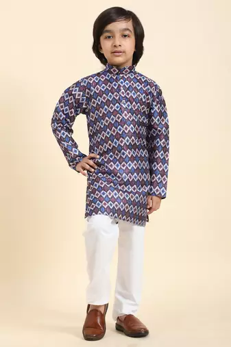 Blue Jacquard Silk Kurta Pajama Set for Boys Ethnic Wear