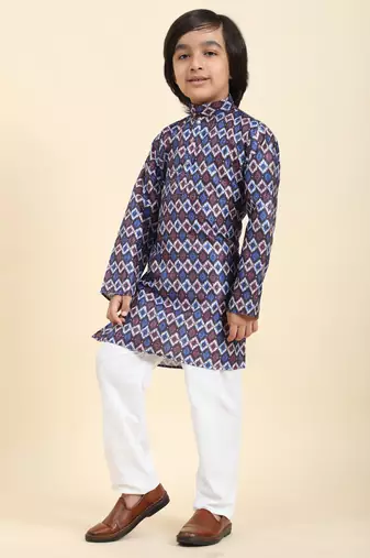 Blue Jacquard Silk Kurta Pajama Set for Boys Ethnic Wear