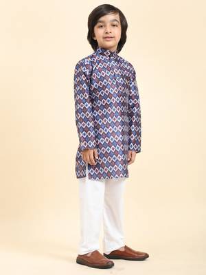 Blue Jacquard Silk Kurta Pajama Set for Boys Ethnic Wear 5