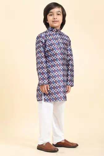 Blue Jacquard Silk Kurta Pajama Set for Boys Ethnic Wear