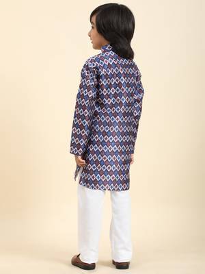 Blue Jacquard Silk Kurta Pajama Set for Boys Ethnic Wear 7