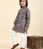 Green Jacquard Silk Kurta Pajama Set for Boys Ethnic Wear