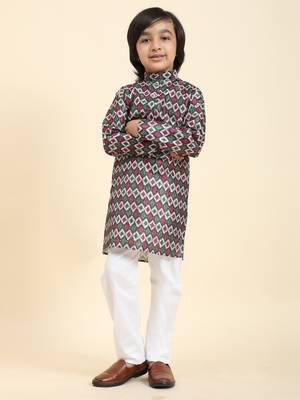 Green Jacquard Silk Kurta Pajama Set for Boys Ethnic Wear 3