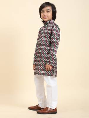 Green Jacquard Silk Kurta Pajama Set for Boys Ethnic Wear 4