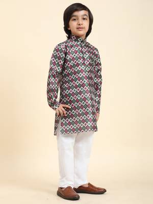 Green Jacquard Silk Kurta Pajama Set for Boys Ethnic Wear 5