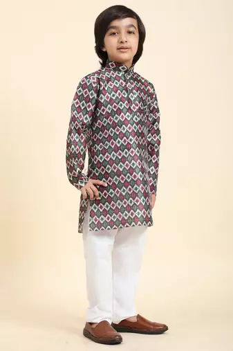 Green Jacquard Silk Kurta Pajama Set for Boys Ethnic Wear