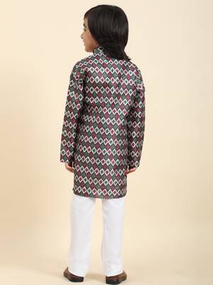 Green Jacquard Silk Kurta Pajama Set for Boys Ethnic Wear 7