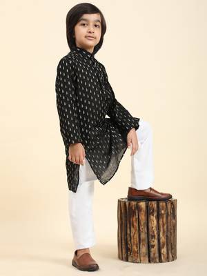 Black Printed Cotton Printed Kurta Pajama Set for Boys Ethnic Wear 2