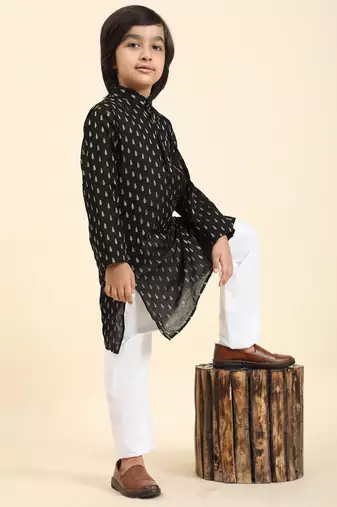 Black Printed Cotton Printed Kurta Pajama Set for Boys Ethnic Wear
