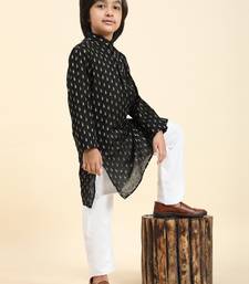 Black Printed Cotton Printed Kurta Pajama Set for Boys Ethnic Wear
