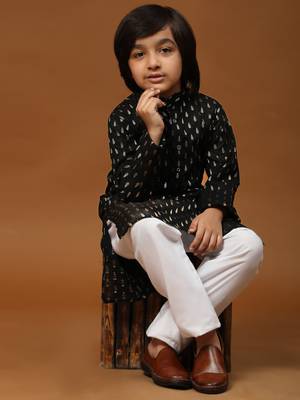 Black Printed Cotton Printed Kurta Pajama Set for Boys Ethnic Wear 3