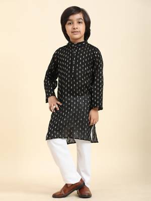 Black Printed Cotton Printed Kurta Pajama Set for Boys Ethnic Wear 1