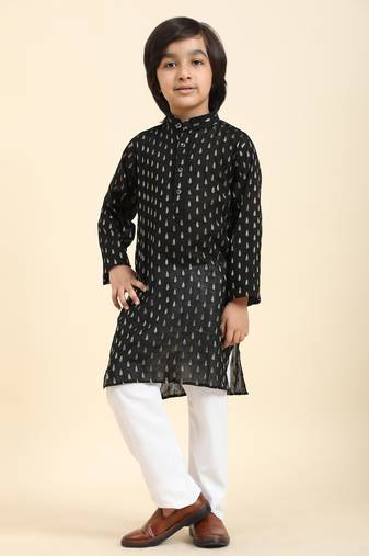 Black Printed Cotton Printed Kurta Pajama Set for Boys Ethnic Wear