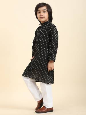 Black Printed Cotton Printed Kurta Pajama Set for Boys Ethnic Wear 4