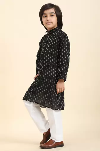 Black Printed Cotton Printed Kurta Pajama Set for Boys Ethnic Wear