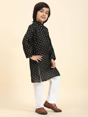 Black Printed Cotton Printed Kurta Pajama Set for Boys Ethnic Wear 5