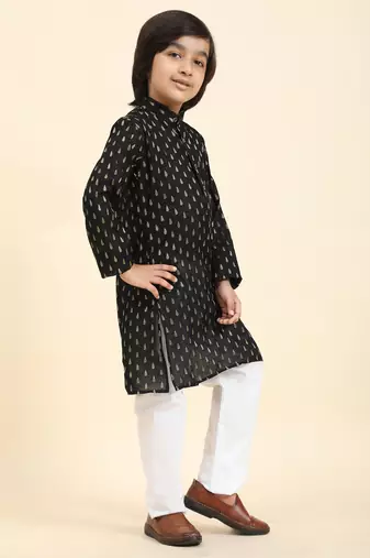 Black Printed Cotton Printed Kurta Pajama Set for Boys Ethnic Wear