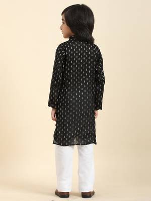 Black Printed Cotton Printed Kurta Pajama Set for Boys Ethnic Wear 6