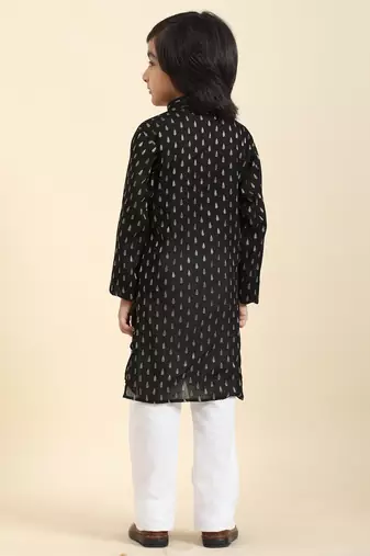 Black Printed Cotton Printed Kurta Pajama Set for Boys Ethnic Wear
