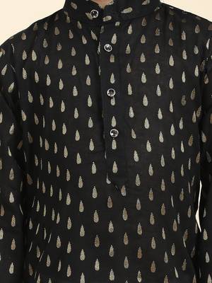 Black Printed Cotton Printed Kurta Pajama Set for Boys Ethnic Wear 7
