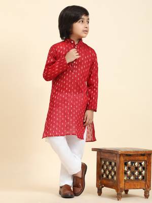 Maroon Printed Cotton Printed Kurta Pajama Set for Boys Ethnic Wear 1