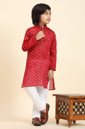 Maroon Printed Cotton Printed Kurta Pajama Set for Boys Ethnic Wear