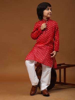 Maroon Printed Cotton Printed Kurta Pajama Set for Boys Ethnic Wear 2