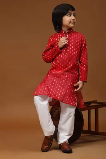 Maroon Printed Cotton Printed Kurta Pajama Set for Boys Ethnic Wear