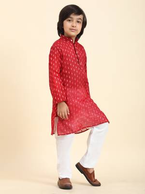 Maroon Printed Cotton Printed Kurta Pajama Set for Boys Ethnic Wear 3