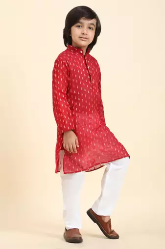 Maroon Printed Cotton Printed Kurta Pajama Set for Boys Ethnic Wear